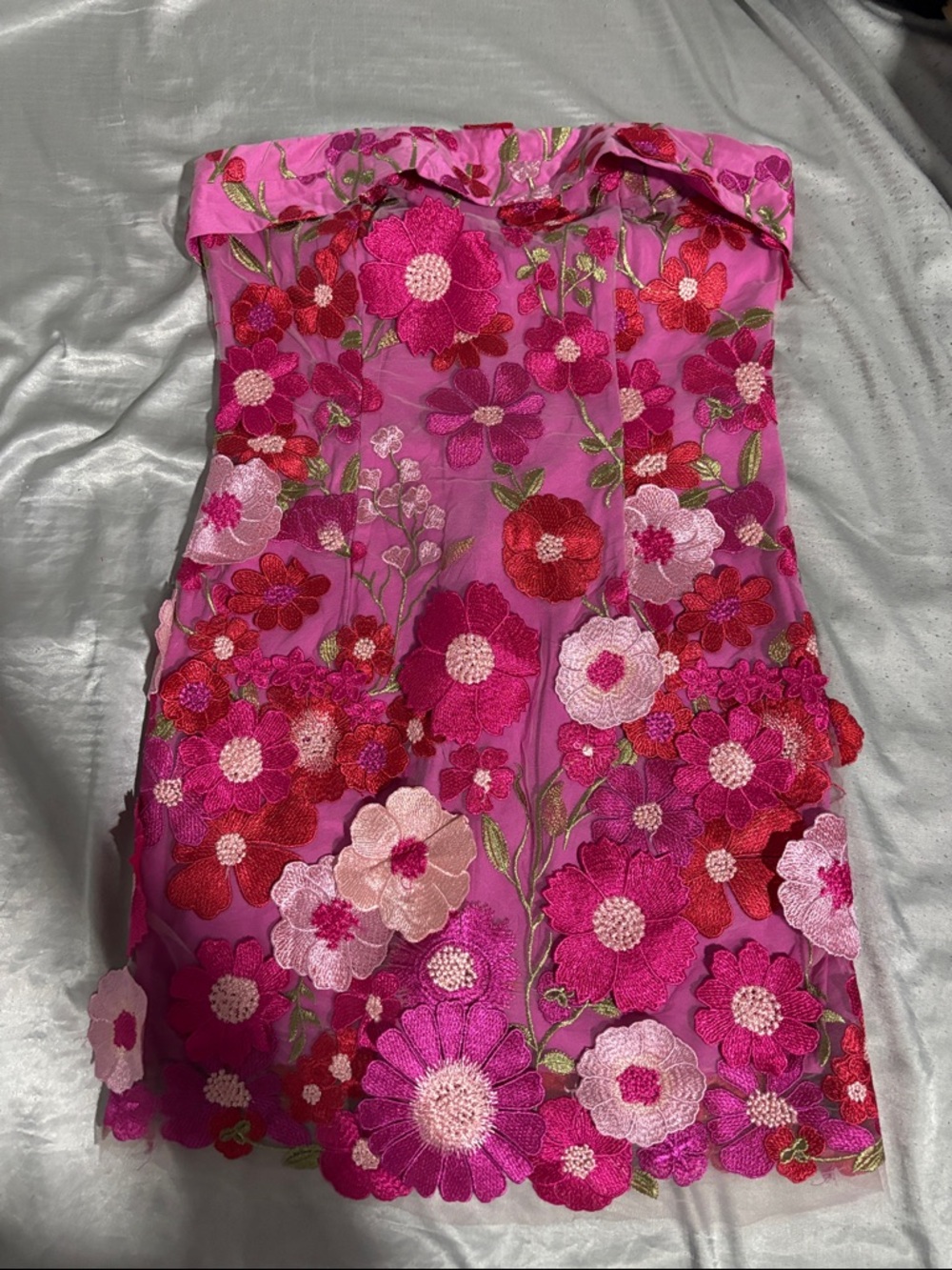 Altar'd State Hot Pink Floral Embroidered Strapless Dress